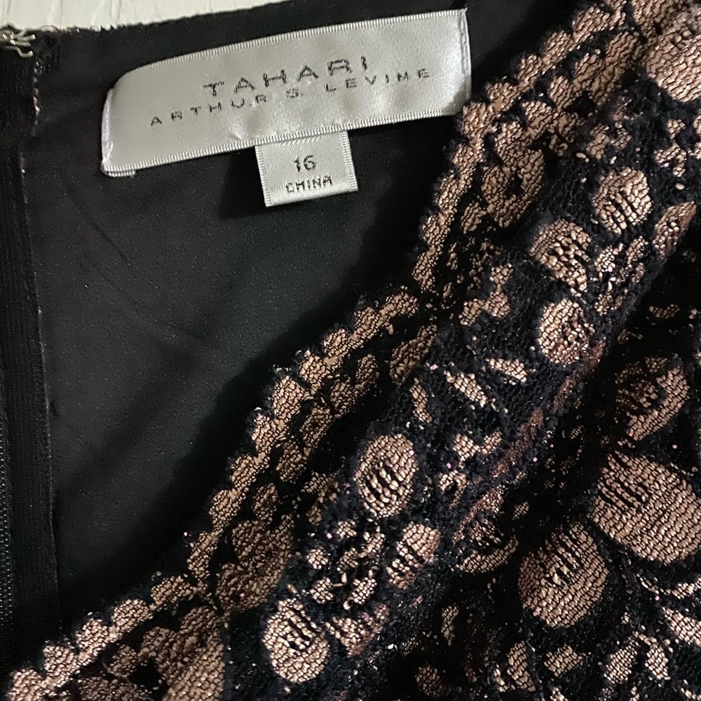 Beautiful Tahari pink and black lace gown.